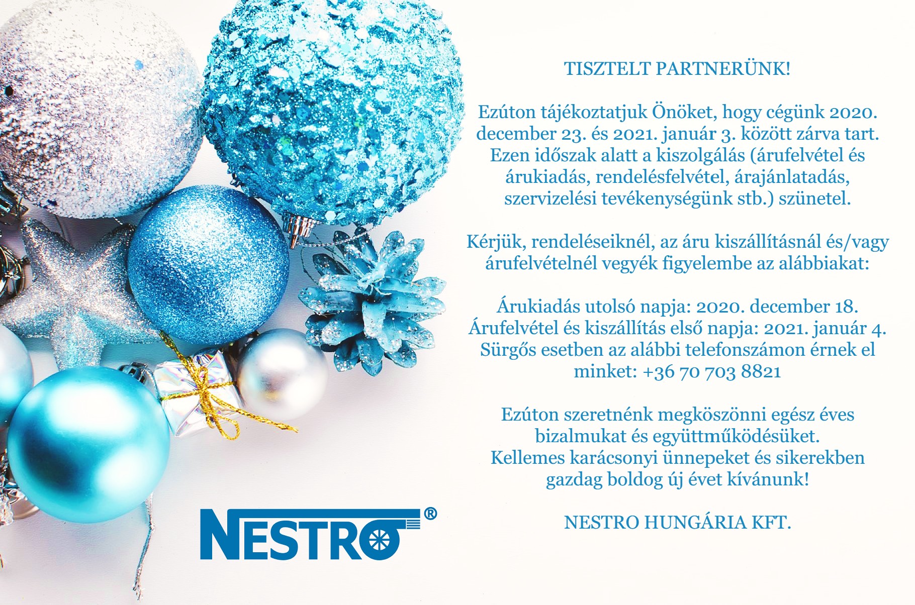 Nestro karácsonyi nyitvatartás